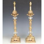 A pair of modern Italianate gilt composition and glass mounted table lamps, height 53cm.Buyer’s