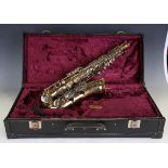A late 20th century Amati Corton lacquered brass alto saxophone, serial number '190406', cased.