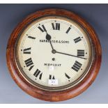 An early 20th century beech framed circular wall timepiece, the painted dial inscribed '
