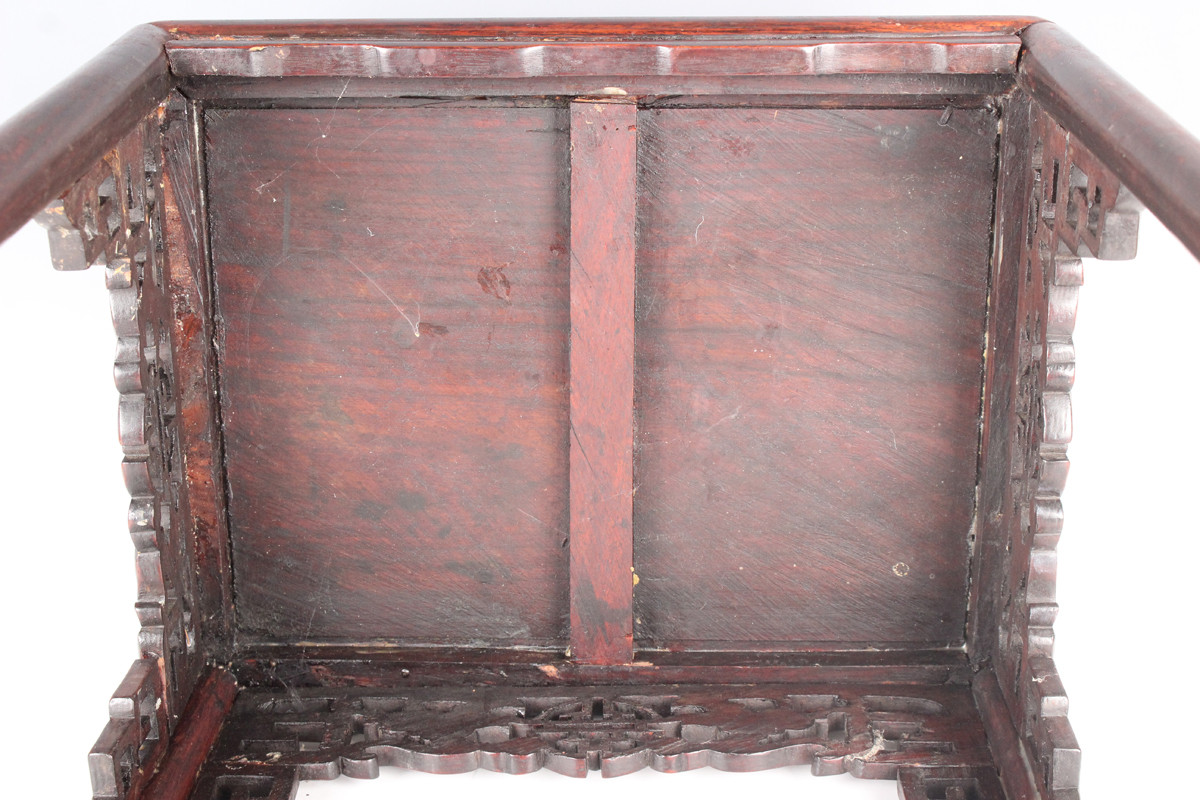 A Chinese hardwood quartetto nest of occasional tables, late Qing dynasty, each rectangular panelled - Image 13 of 22