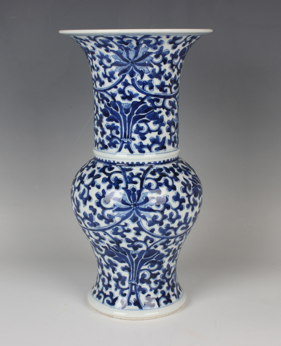 A Chinese blue and white porcelain 'phoenix tail' vase, mark of Kangxi but probably 20th century