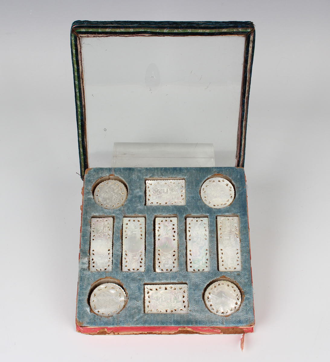 A set of Chinese Canton export mother-of-pearl gaming counters, mid to late 19th century, each