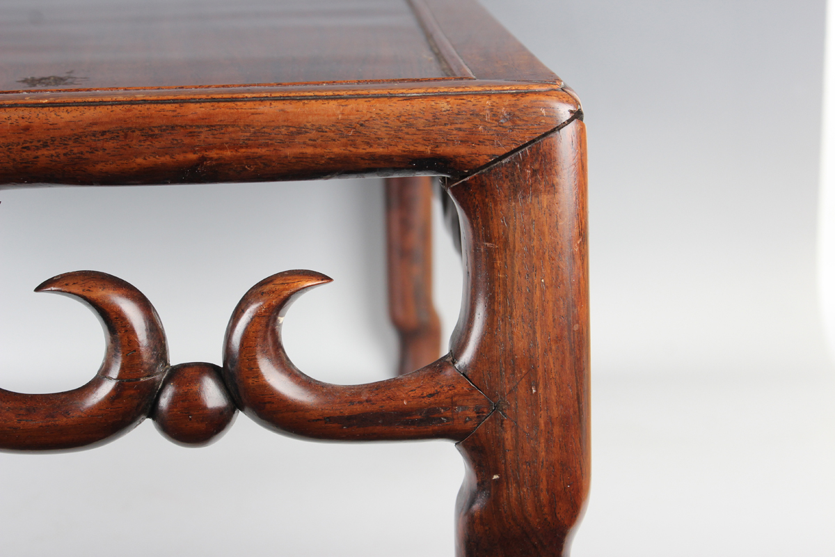 A Chinese hardwood low table, early 20th century, the rectangular panelled top above a carved and - Image 11 of 18