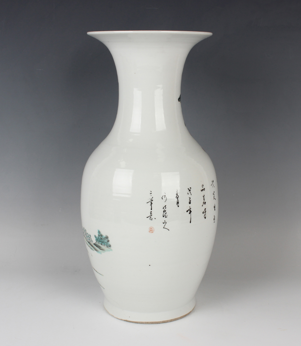 A Chinese porcelain vase, Republic period, the ovoid body and flared neck painted with a scene of - Image 10 of 11