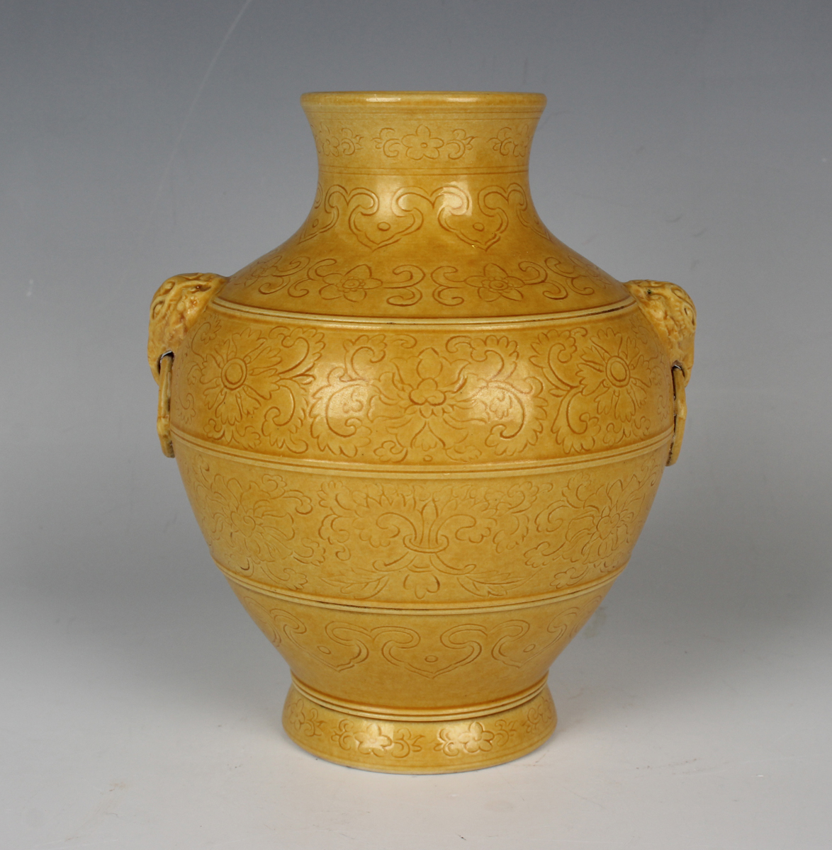 A Chinese yellow enamelled biscuit porcelain vase, mark of Qianlong but 20th century or later, of hu - Image 6 of 7