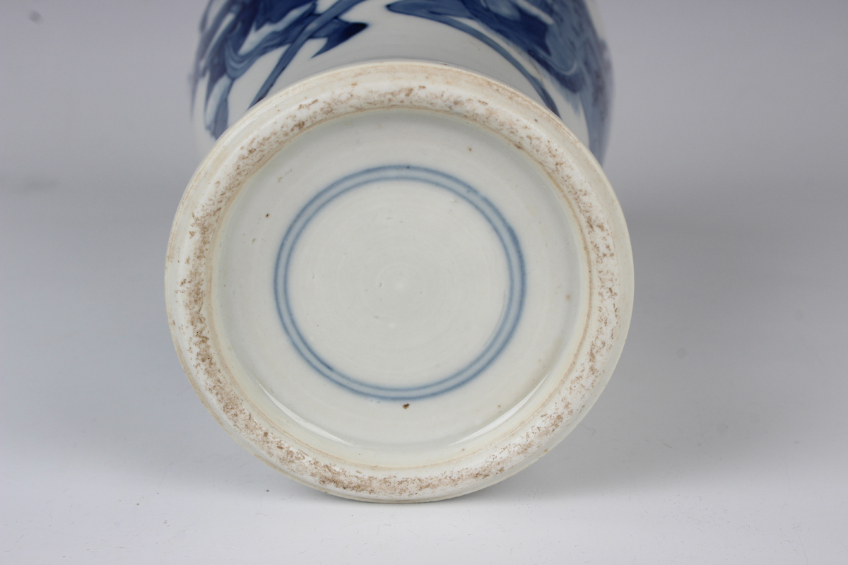 A Chinese blue and white porcelain meiping, probably 20th century, the baluster body painted with - Image 3 of 9
