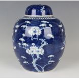 A Chinese blue and white porcelain ginger jar and cover, early 20th century, of typical ovoid