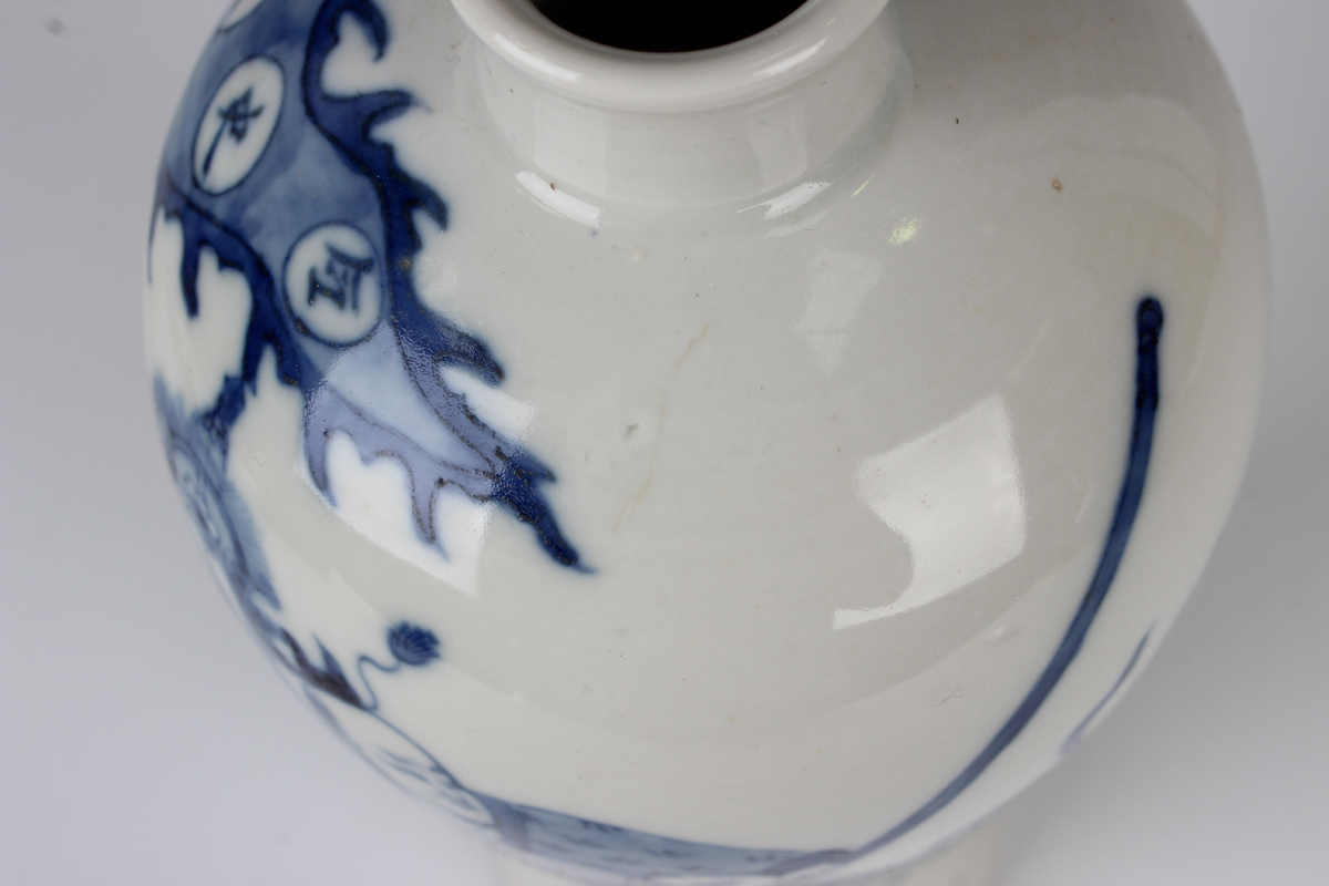 A Chinese blue and white porcelain meiping, probably 20th century, the baluster body painted with - Image 2 of 9