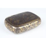 A Japanese damascened iron snuff box, Meiji period, of oblong form, the hinged lid finely worked