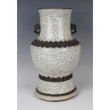 A Chinese crackle glazed porcelain vase, late Qing dynasty, the cylindrical neck, bulbous body and