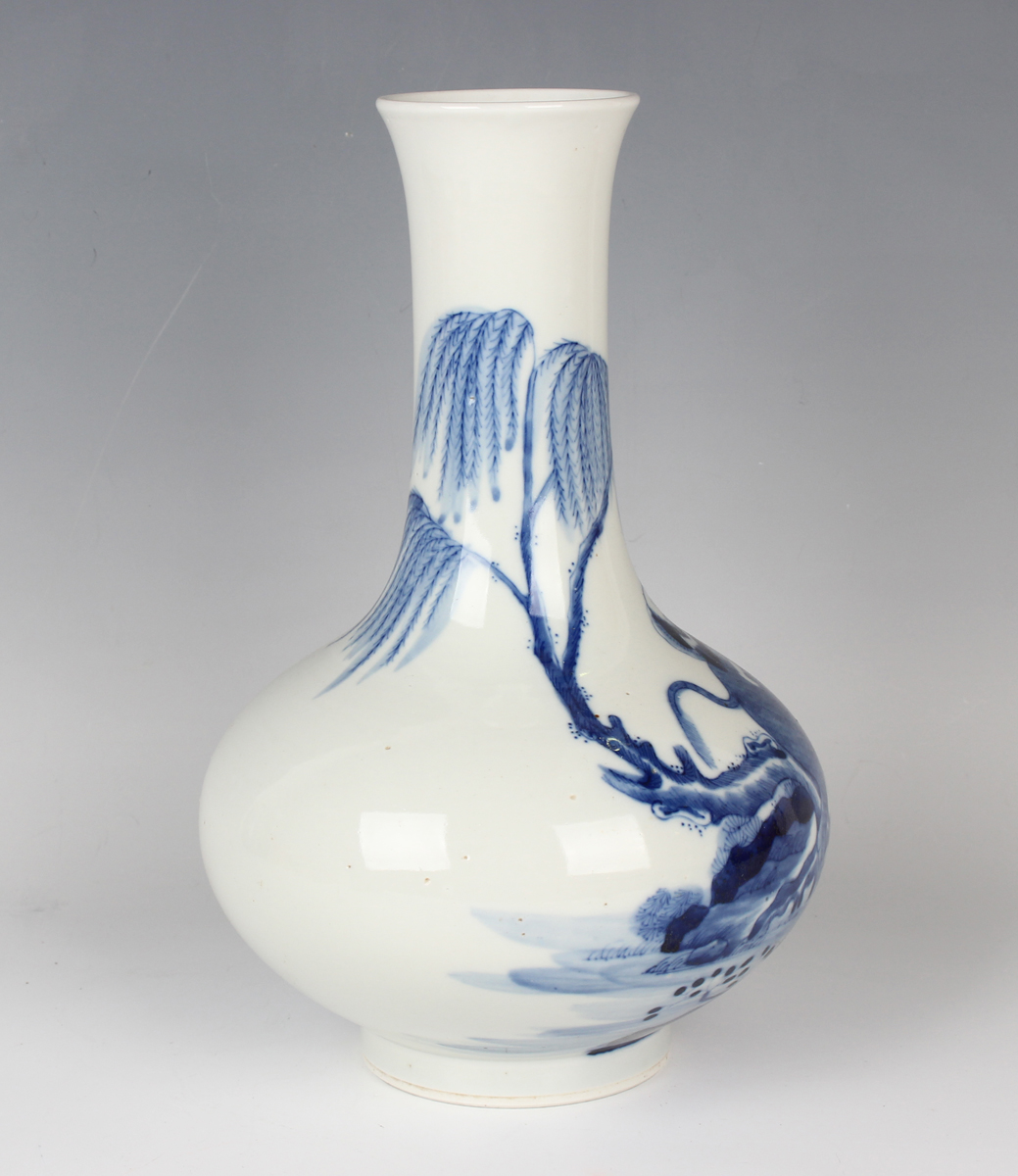 A Chinese blue and white porcelain bottle vase, mark of Qianlong but probably 20th century or later, - Image 6 of 8