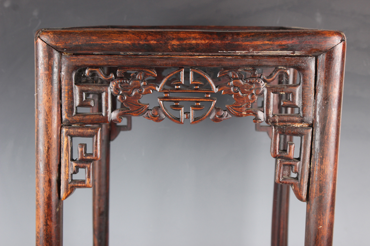 A Chinese hardwood quartetto nest of occasional tables, late Qing dynasty, each rectangular panelled - Image 16 of 22