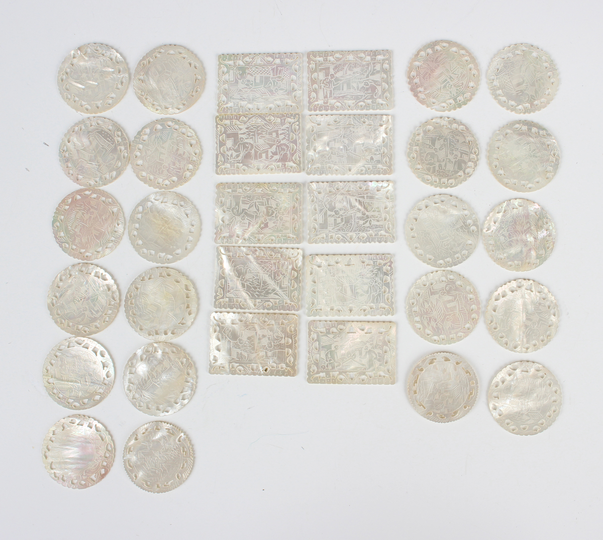 A set of Chinese Canton export mother-of-pearl gaming counters, mid to late 19th century, each - Image 5 of 10