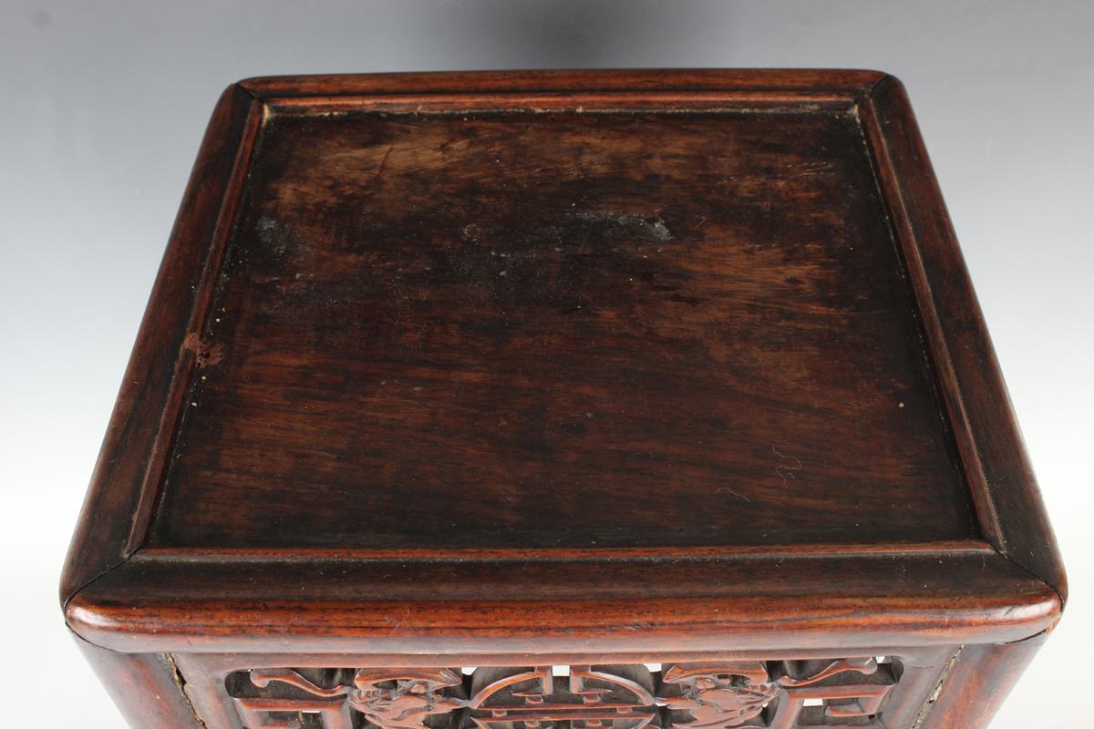 A Chinese hardwood quartetto nest of occasional tables, late Qing dynasty, each rectangular panelled - Image 7 of 22