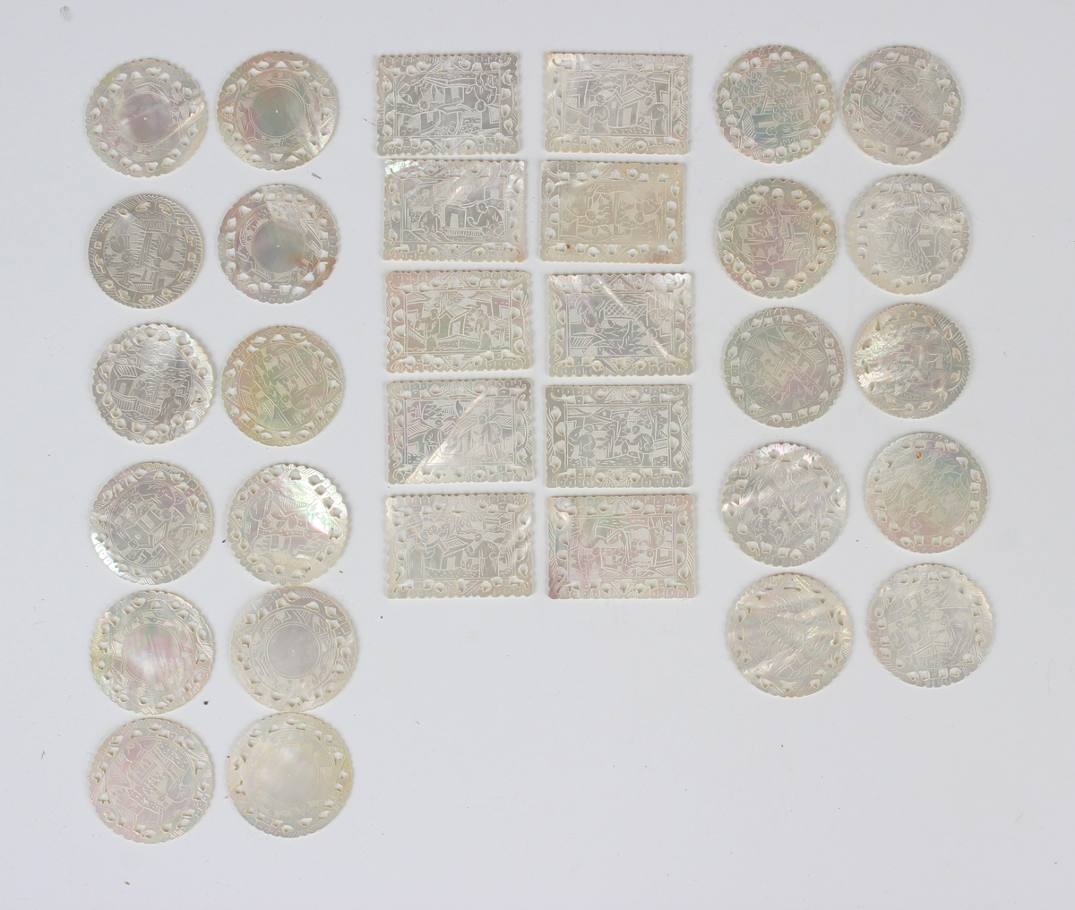 A set of Chinese Canton export mother-of-pearl gaming counters, mid to late 19th century, each - Image 9 of 10