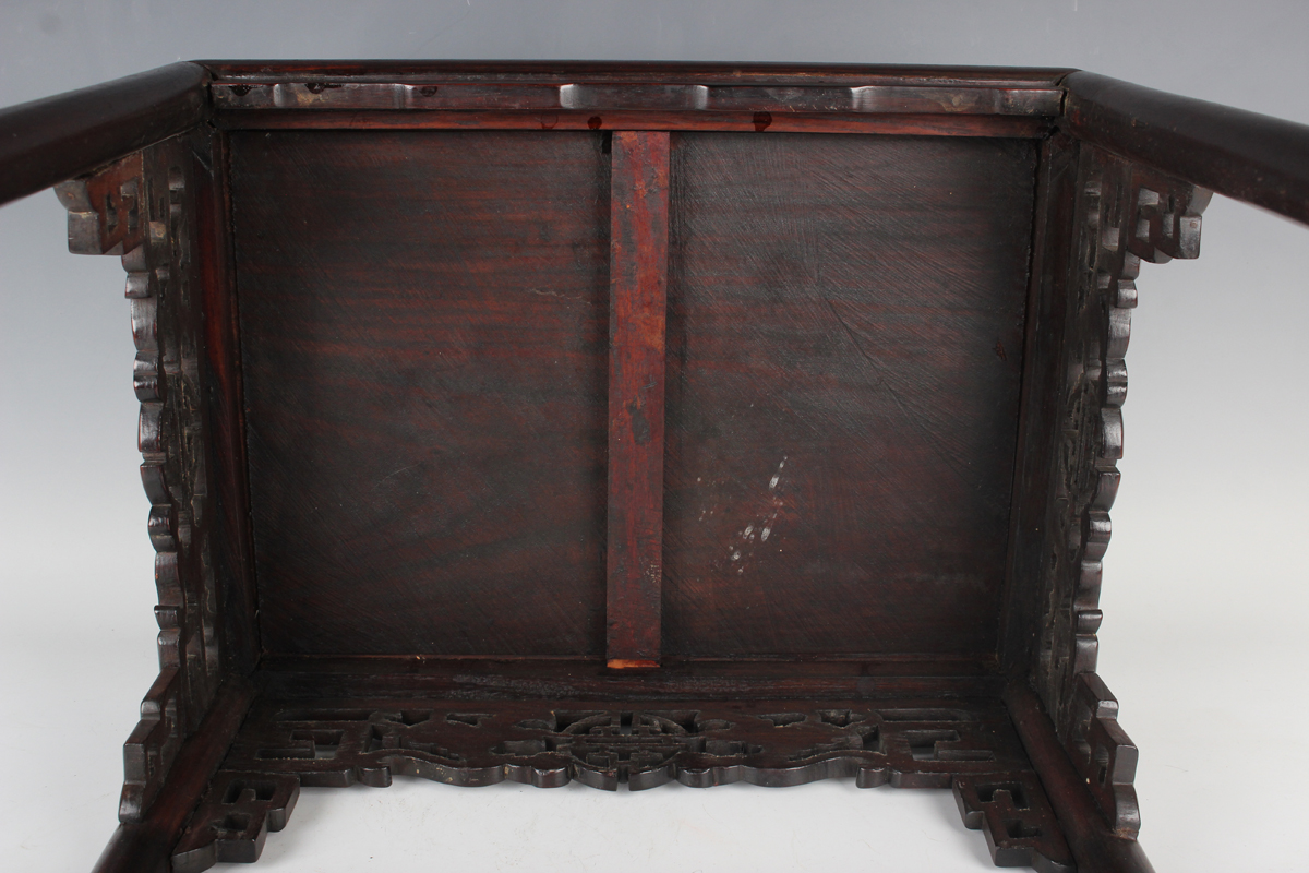 A Chinese hardwood quartetto nest of occasional tables, late Qing dynasty, each rectangular panelled - Image 18 of 22