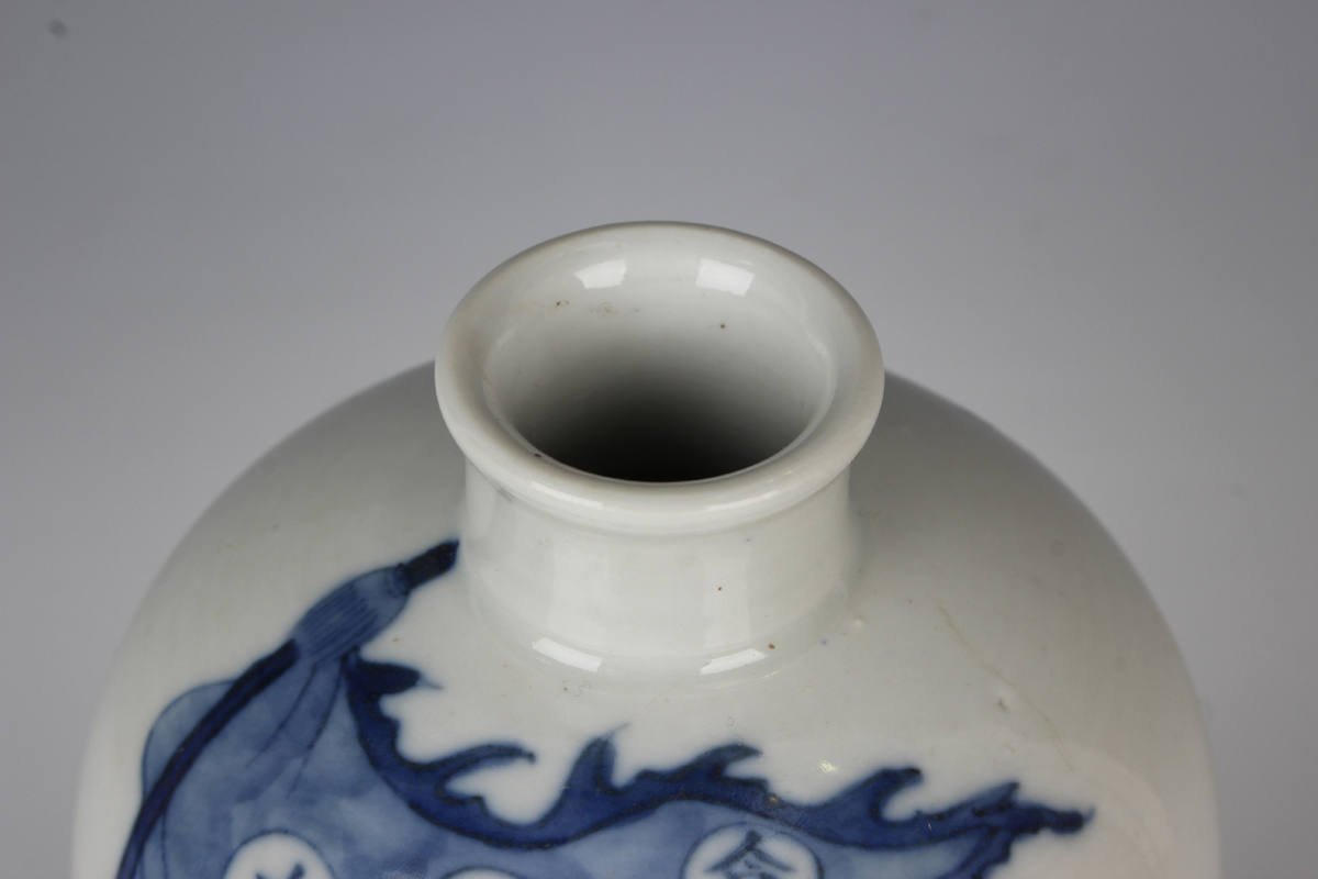 A Chinese blue and white porcelain meiping, probably 20th century, the baluster body painted with - Image 4 of 9