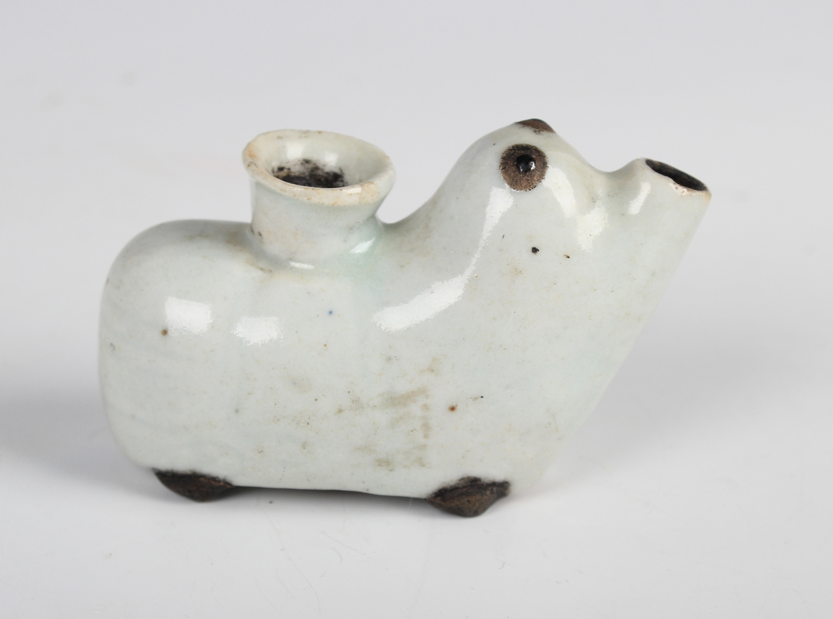 A group of four Chinese porcelain zoomorphic water droppers, Qing dynasty, including a blue and - Image 5 of 12