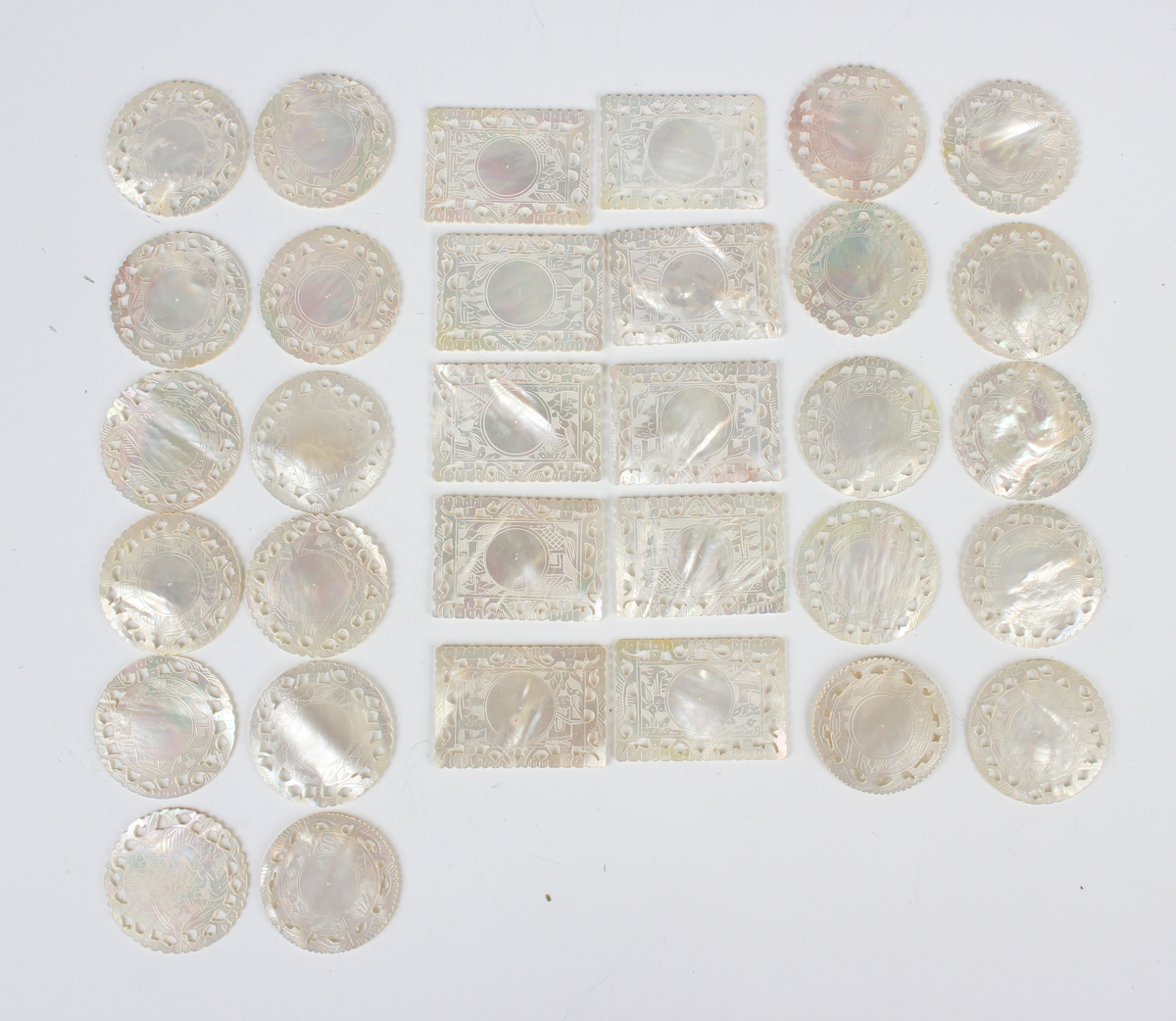 A set of Chinese Canton export mother-of-pearl gaming counters, mid to late 19th century, each - Image 4 of 10