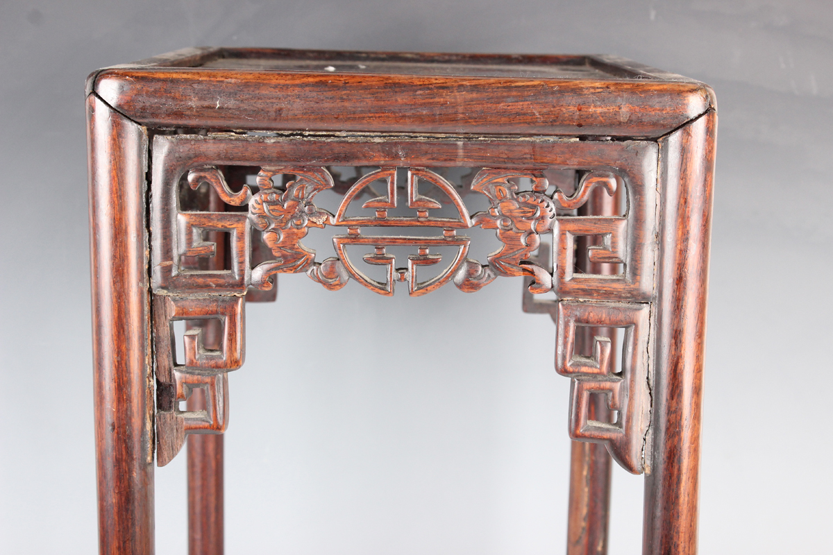 A Chinese hardwood quartetto nest of occasional tables, late Qing dynasty, each rectangular panelled - Image 9 of 22
