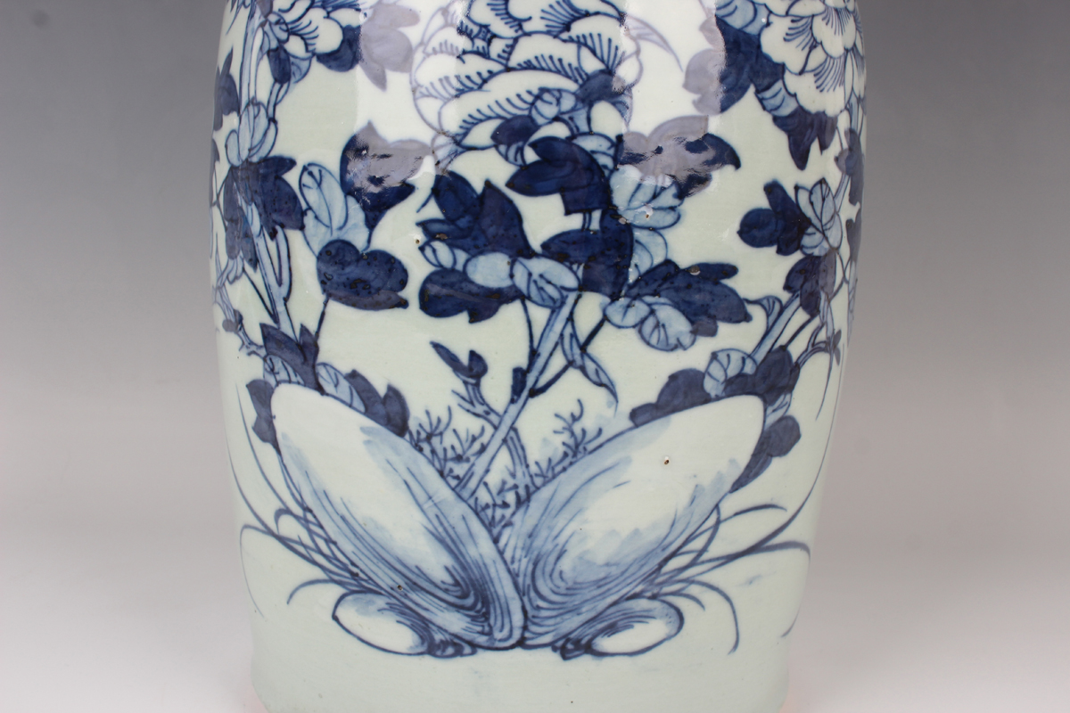 A Chinese blue and white celadon ground porcelain vase, late Qing dynasty, of shouldered tapering - Image 2 of 8