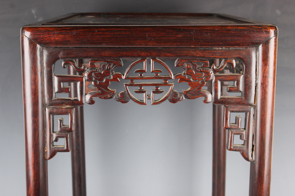 A Chinese hardwood quartetto nest of occasional tables, late Qing dynasty, each rectangular panelled - Image 19 of 22