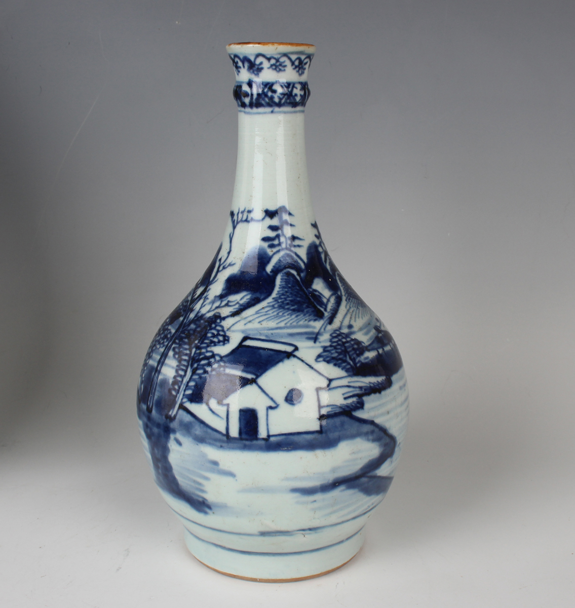 A Chinese blue and white porcelain guglet, late 18th century, painted with pavilions and trees in - Image 16 of 16