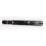 A Japanese dark wood kiseruzutsu (pipe case), Meiji period, of flattened cylindrical form with