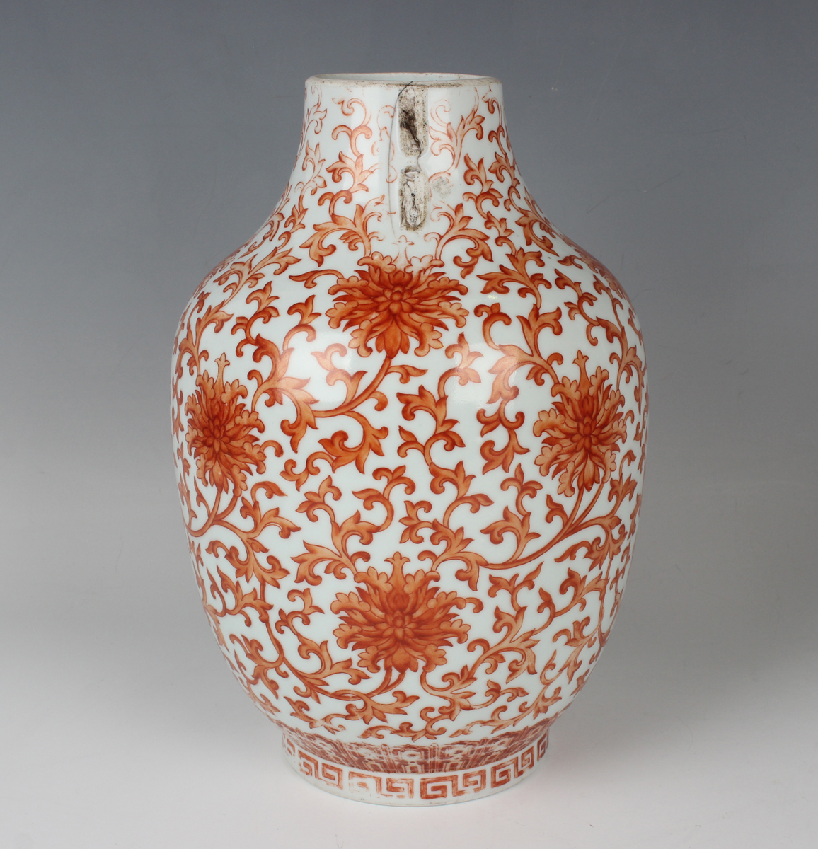 A Chinese iron red decorated porcelain vase, mark and period of Daoguang, the ovoid body painted - Image 19 of 21