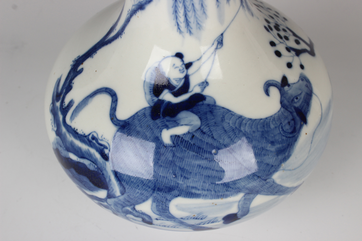 A Chinese blue and white porcelain bottle vase, mark of Qianlong but probably 20th century or later, - Image 5 of 8