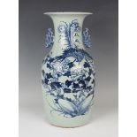 A Chinese blue and white celadon ground porcelain vase, late Qing dynasty, of shouldered tapering