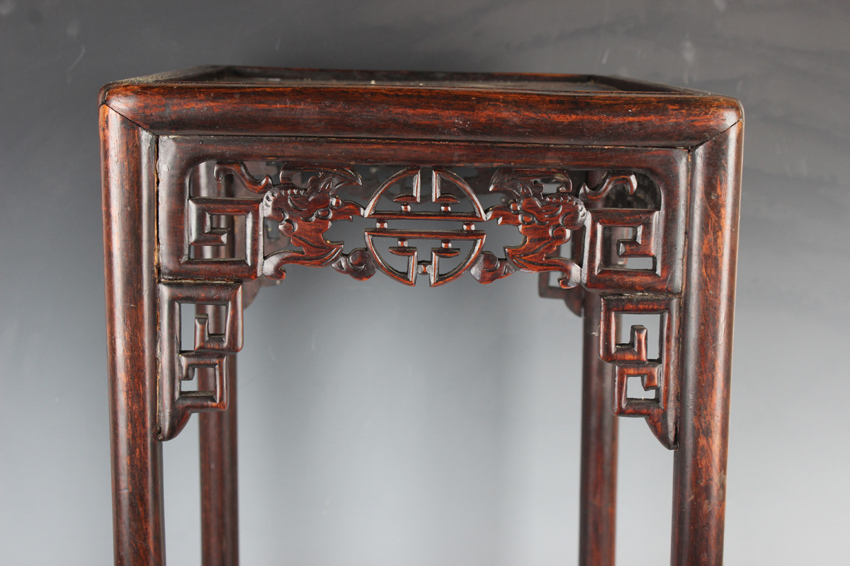 A Chinese hardwood quartetto nest of occasional tables, late Qing dynasty, each rectangular panelled - Image 14 of 22