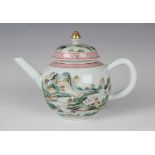 A Chinese famille rose export style porcelain teapot and cover, Qianlong style but later, the