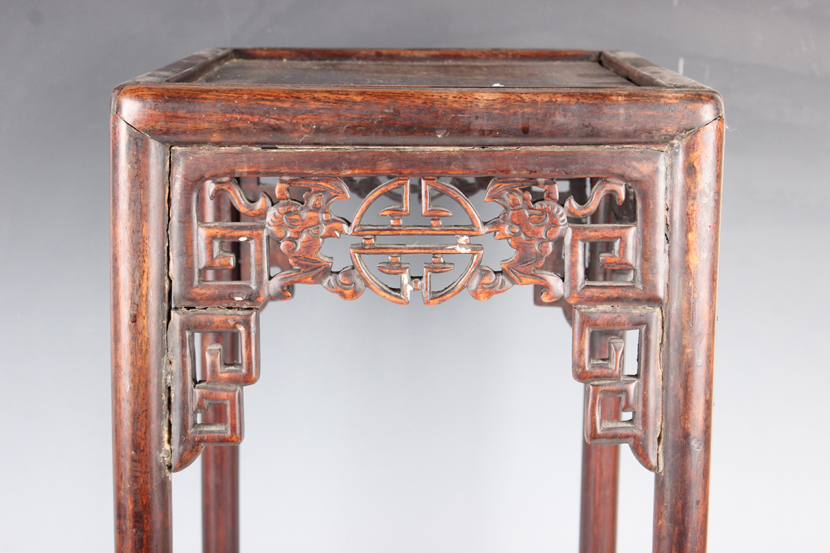 A Chinese hardwood quartetto nest of occasional tables, late Qing dynasty, each rectangular panelled - Image 11 of 22