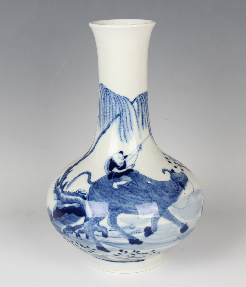 A Chinese blue and white porcelain bottle vase, mark of Qianlong but probably 20th century or later,