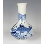 A Chinese blue and white porcelain bottle vase, mark of Qianlong but probably 20th century or later,