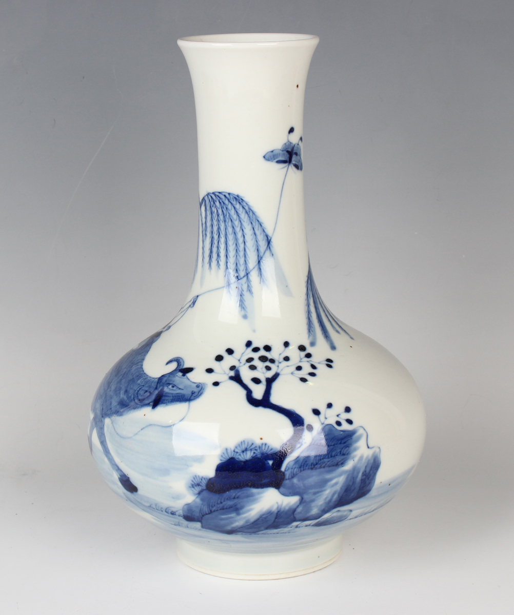 A Chinese blue and white porcelain bottle vase, mark of Qianlong but probably 20th century or later, - Image 8 of 8