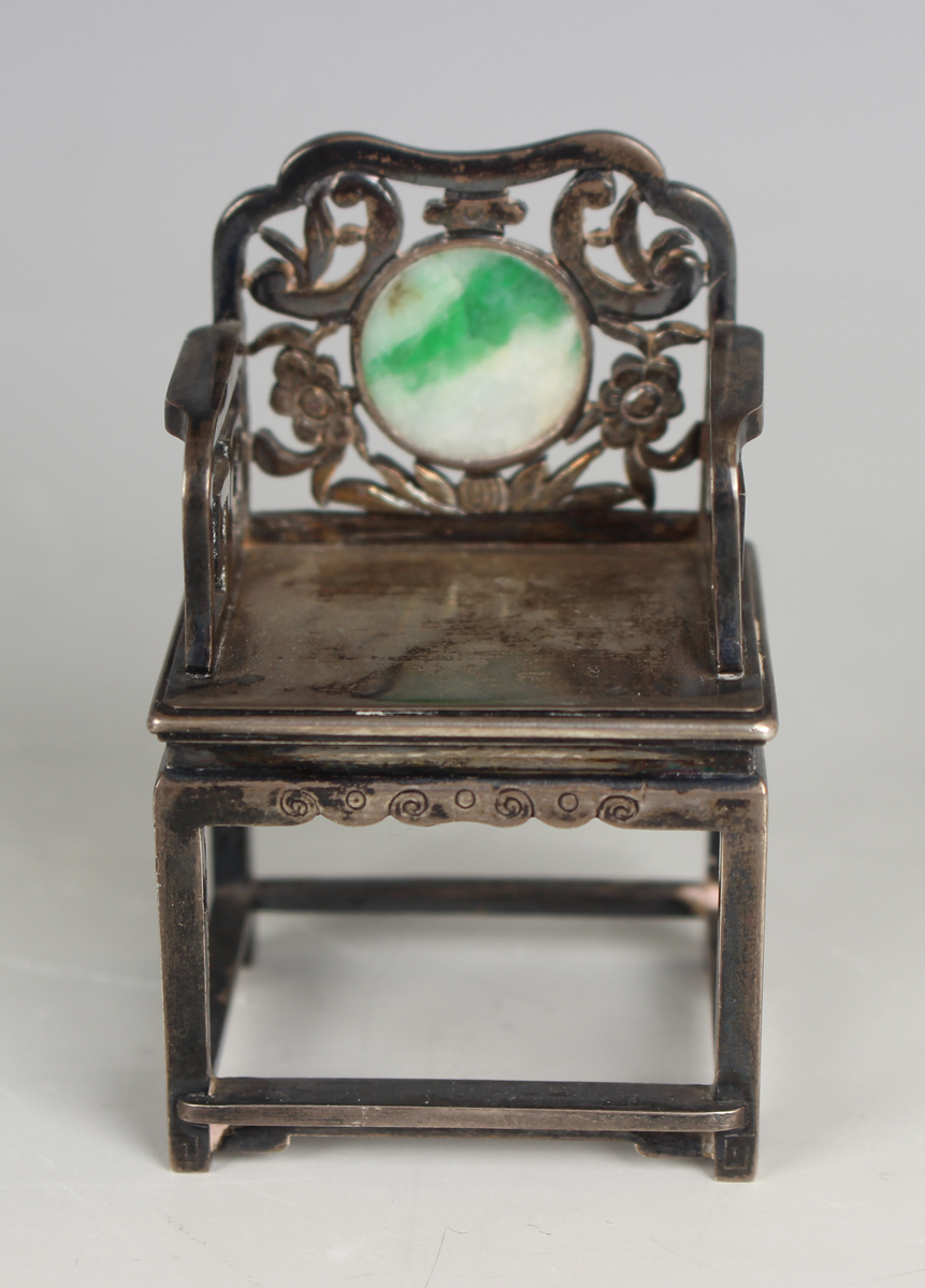 A Chinese export silver miniature armchair by Luen Wo, early 20th century, the pierced floral and