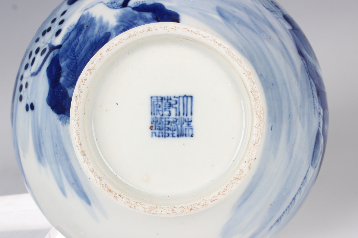 A Chinese blue and white porcelain bottle vase, mark of Qianlong but probably 20th century or later, - Image 3 of 8