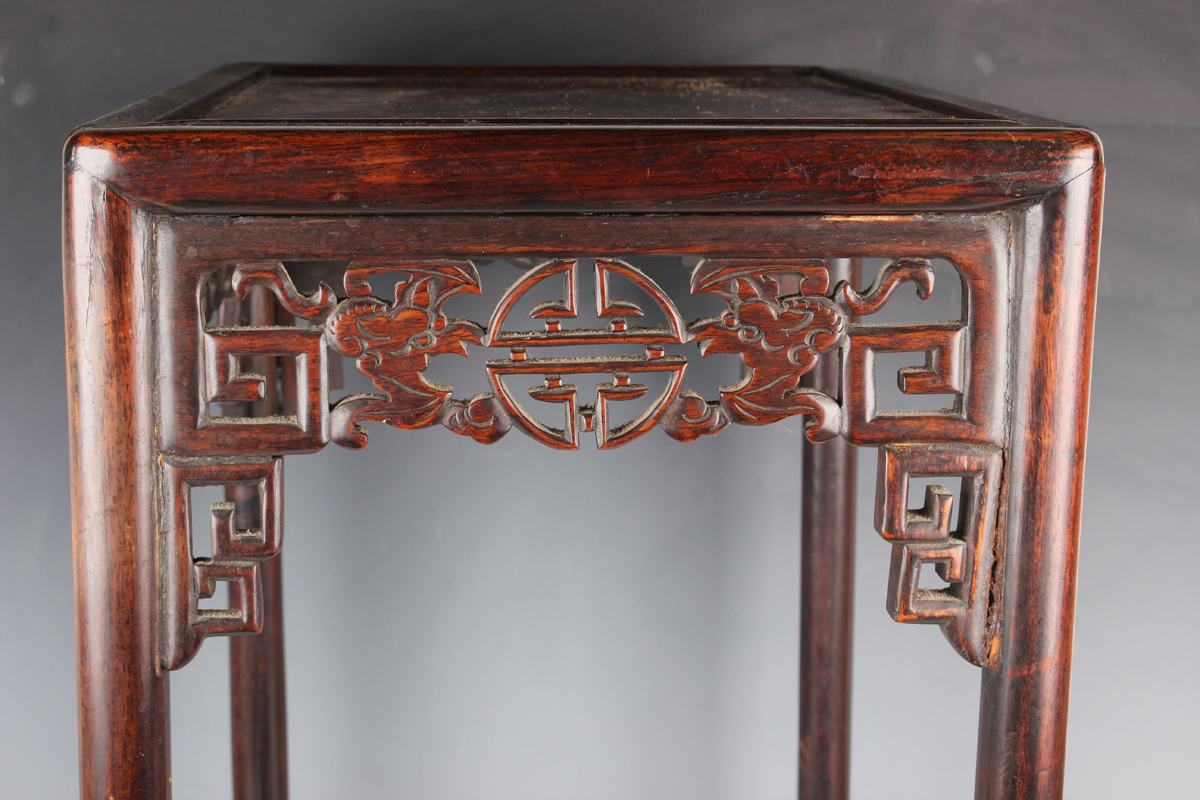 A Chinese hardwood quartetto nest of occasional tables, late Qing dynasty, each rectangular panelled - Image 21 of 22