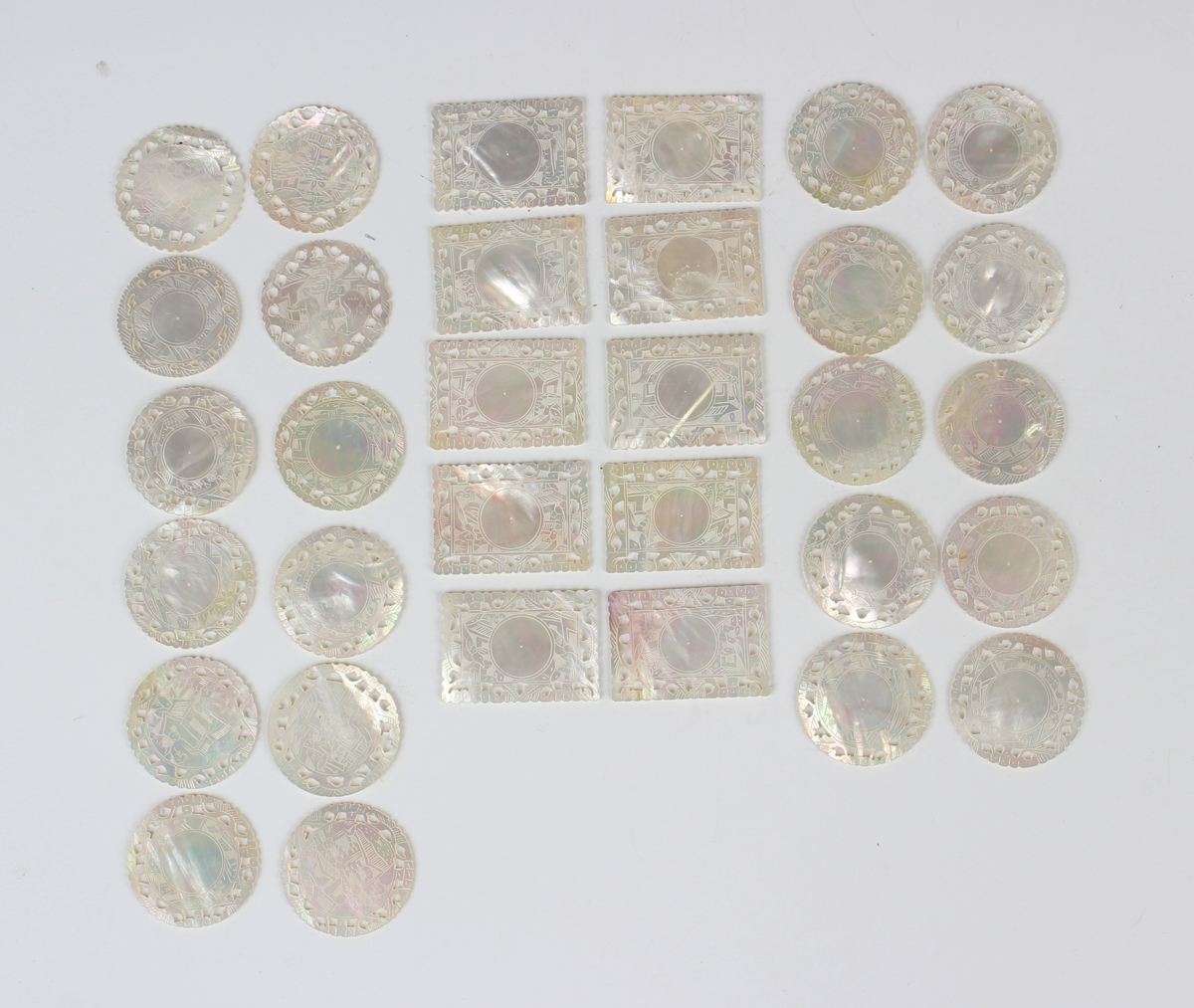 A set of Chinese Canton export mother-of-pearl gaming counters, mid to late 19th century, each - Image 8 of 10