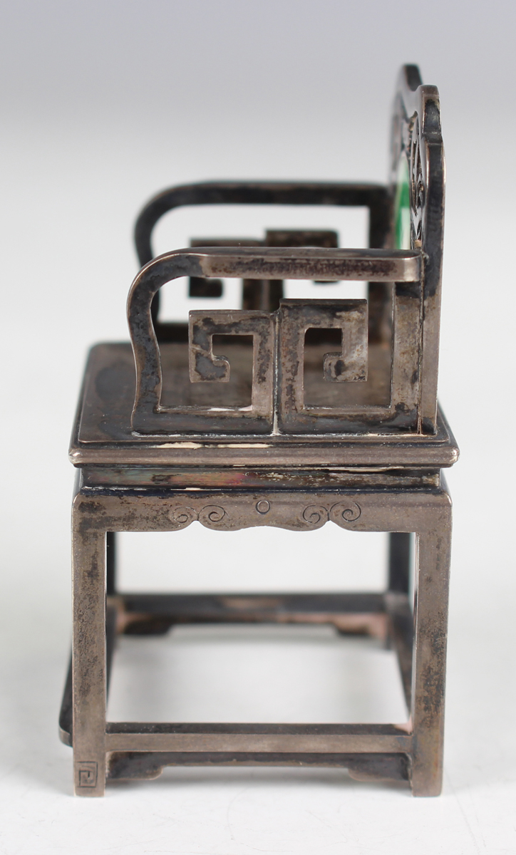 A Chinese export silver miniature armchair by Luen Wo, early 20th century, the pierced floral and - Image 7 of 8