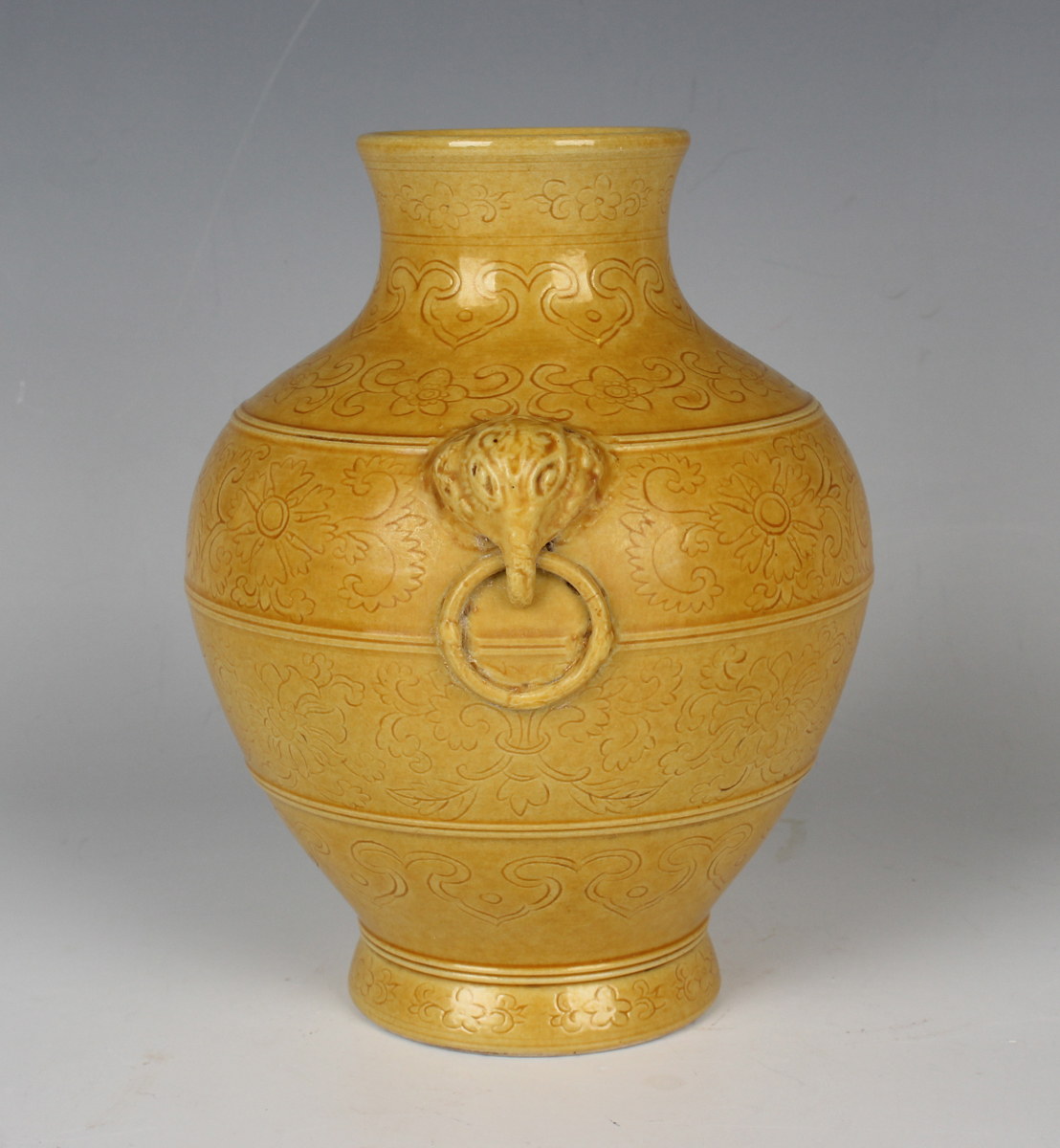 A Chinese yellow enamelled biscuit porcelain vase, mark of Qianlong but 20th century or later, of hu - Image 7 of 7