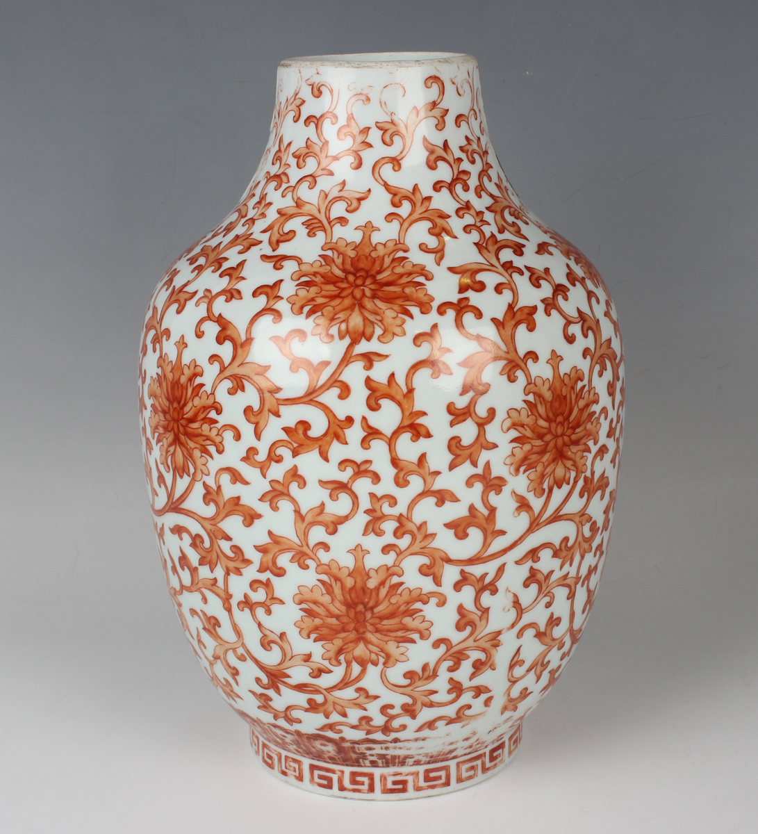 A Chinese iron red decorated porcelain vase, mark and period of Daoguang, the ovoid body painted - Image 18 of 21