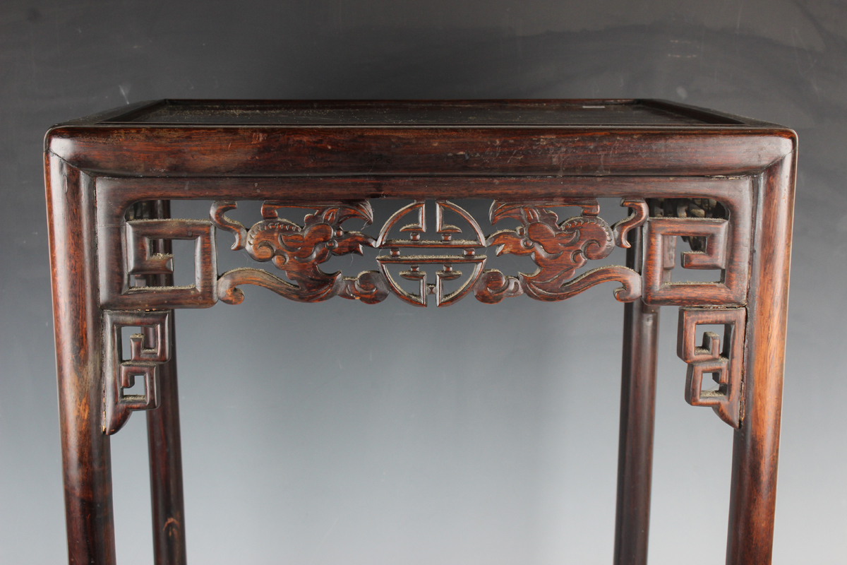 A Chinese hardwood quartetto nest of occasional tables, late Qing dynasty, each rectangular panelled - Image 20 of 22