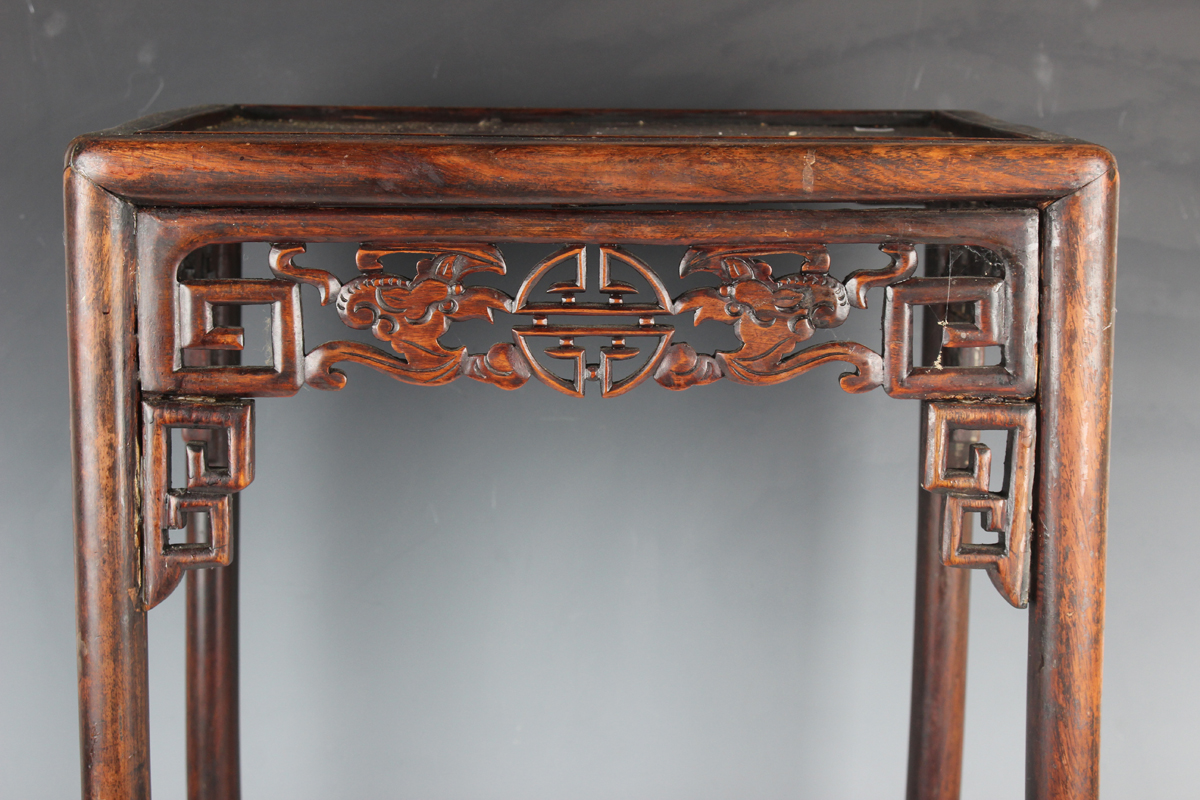 A Chinese hardwood quartetto nest of occasional tables, late Qing dynasty, each rectangular panelled - Image 15 of 22