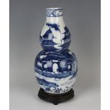 A Chinese blue and white porcelain double gourd shaped vase, mark of Kangxi but late 19th century,