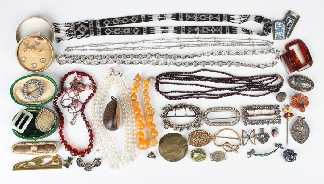 A small collection of jewellery, including a two row choker necklace of faceted rock crystal beads