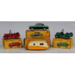 Four Dinky Toys vehicles, comprising No. 165 Humber Hawk, green and black, No. 190 caravan, cream