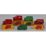 Five Dinky Toys Trojan vans, comprising No. 450 'Esso', No. 451 'Dunlop', No. 454 'Cydrax', No.